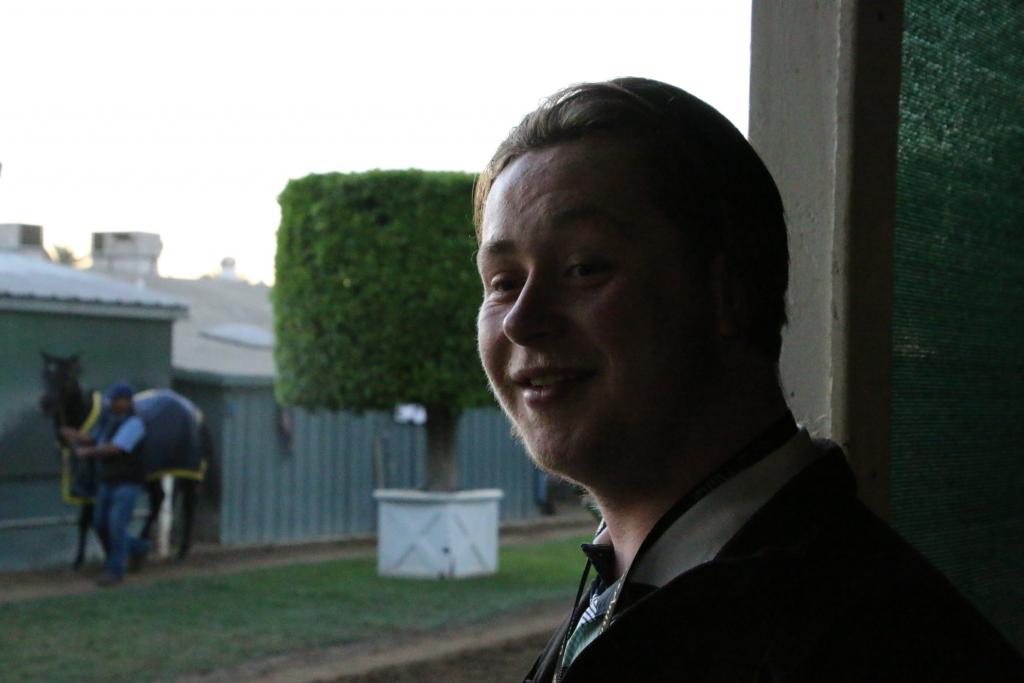 Colt Cunningham enjoying his time checking out Bob Baffert’s horses. (Julie June Stewart photo)